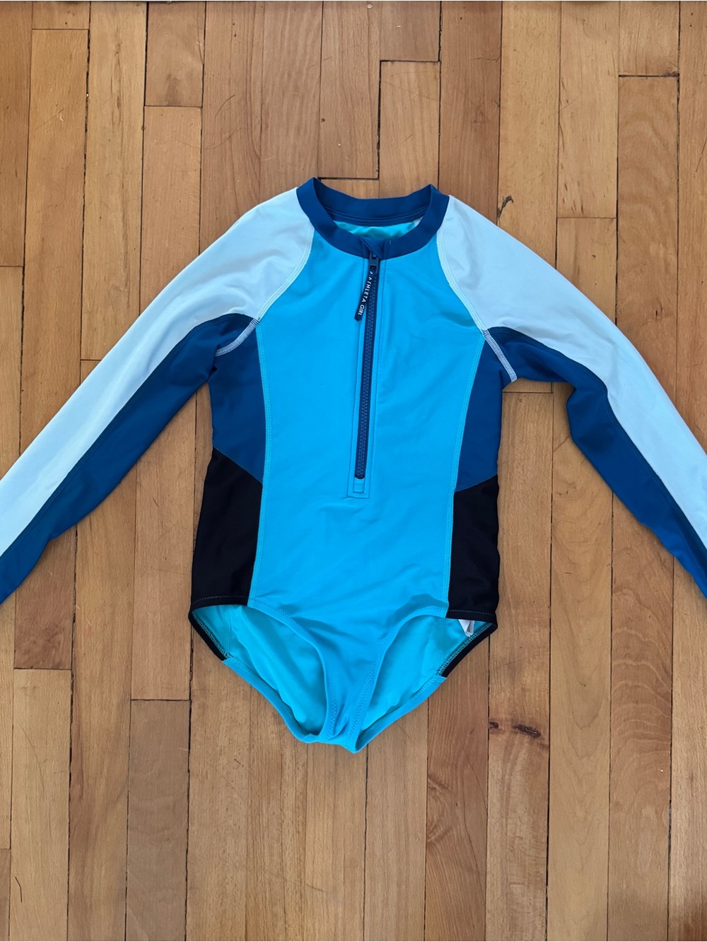 Kids Long-Sleeve Blue Colorblock Rash Guard Swimsuit - Teal/Light Blue